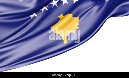 Kosovo-Flagge isoliert auf weißem Hintergrund, Abbildung 3D Stockfoto