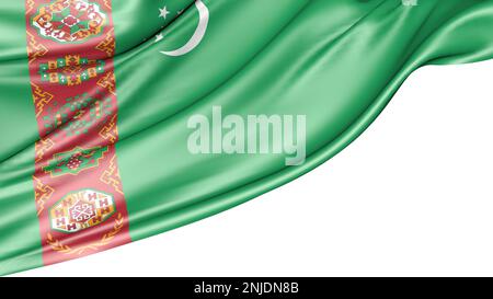 Turkmenistan-Flagge isoliert auf weißem Hintergrund, Abbildung 3D Stockfoto