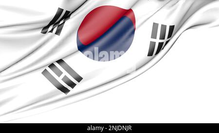 Südkorea-Flagge isoliert auf weißem Hintergrund, Abbildung 3D Stockfoto