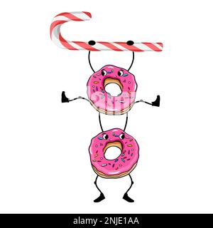 Die Figuren mit hängenden Donuts sind eine Vektordarstellung Stock Vektor
