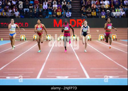 Madrid, Madrid, Spanien. 22. Februar 2023. Aminatou Seyni gewinnt das 60m womenÃs-Rennen bei der .World Athletics Indoor Tour Gold, die am Mittwoch, den 22. Februar 2023 in Madrid, Spanien, im Gallur Stadion gefeiert wird (Kreditbild: © Alberto Gardin/ZUMA Press Wire), NUR REDAKTIONELLE VERWENDUNG! Nicht für den kommerziellen GEBRAUCH! Stockfoto