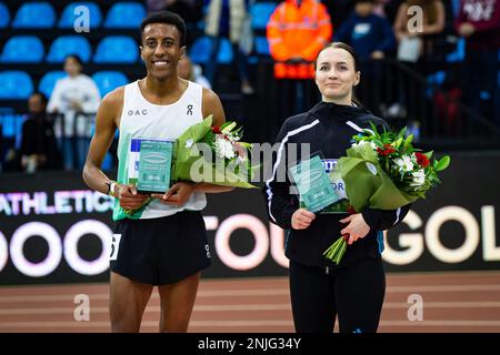 Madrid, Madrid, Spanien. 22. Februar 2023. Yared Nuguse und Reeta Hurske auf der .World Athletics Indoor Tour Gold, die am Mittwoch, den 22. Februar 2023 in Madrid, Spanien, im Gallur Stadion gefeiert werden (Kreditbild: © Alberto Gardin/ZUMA Press Wire), NUR REDAKTIONELLE VERWENDUNG! Nicht für den kommerziellen GEBRAUCH! Stockfoto