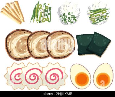 Illustration der Inhaltsstoffe von japanischem Ramen Noodles Stock Vektor