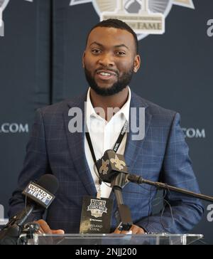 New Orleans, USA. 22. Februar 2023. Breland Cook spricht am Mittwoch, den 22. Februar 2022, auf der Pressekonferenz des HBCU Legacy Football Bowl Game im Yulman Stadium auf dem Campus der Tulane University in New Orleans, Louisiana. (Foto: Peter G. Forest/Sipa USA) Kredit: SIPA USA/Alamy Live News Stockfoto