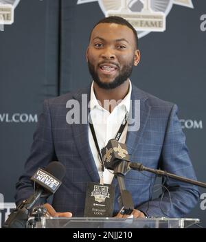 New Orleans, USA. 22. Februar 2023. Breland Cook spricht am Mittwoch, den 22. Februar 2022, auf der Pressekonferenz des HBCU Legacy Football Bowl Game im Yulman Stadium auf dem Campus der Tulane University in New Orleans, Louisiana. (Foto: Peter G. Forest/Sipa USA) Kredit: SIPA USA/Alamy Live News Stockfoto