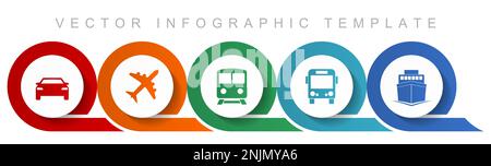 Symbolsatz für Transport, verschiedene Symbole wie Auto, Flugzeug, Zug, Bus und Schiff für webdesign und mobile Anwendungen, Infografik-Vektor mit flachem Design Stock Vektor