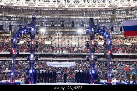 Konzert Ruhm für die Verteidiger des Vaterlandes vor dem 23. Februar sprach der Präsident bei einem Rallye-Konzert, das dem Tag des Vaterlandes gewidmet ist, im Luzhniki-Stadion. Foto: Das Russische Präsidialamt Stockfoto