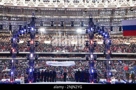 Konzert Ruhm für die Verteidiger des Vaterlandes vor dem 23. Februar sprach der Präsident bei einem Rallye-Konzert, das dem Tag des Vaterlandes gewidmet ist, im Luzhniki-Stadion. Foto: Das Russische Präsidialamt Stockfoto