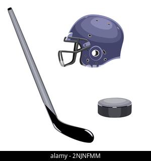 Hockeyausrüstung Stab, Puck und Helm in Vektordarstellung der Flachtechnik Stock Vektor