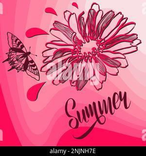 Blume und Schmetterling auf einem verlaufenden Hintergrund und Text in der Vektordarstellung der Papierschnitttechnik Stock Vektor