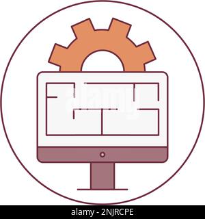 Symbol für Web-Software-Architektur. Vector-Computer-Website Flachdesign und Entwicklung von Systemen für den Datenbetrieb. Logo für Technologie, Technik und Support Stock Vektor