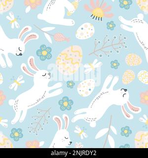 ostermuster mit weißen osterhasen und Blumenvektor Stock Vektor
