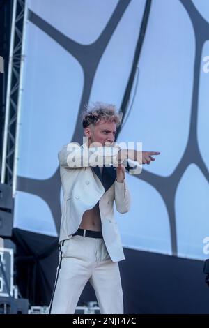 Singer Marlon Magnée during La Femme's performance at the Mad Cool 2022 ...