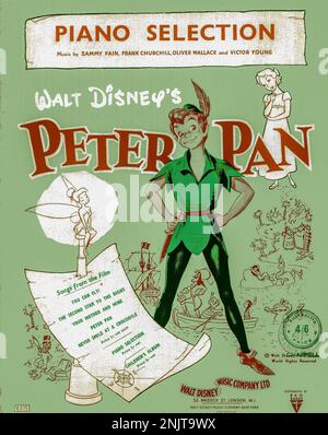 Ein gescanntes Bild einer Klavierauswahl aus dem Peter-Pan-Film von Walt Disney aus dem Jahr 1953. Dieses Dokument wurde in Australien verkauft und in der britischen Währung vor 1966 verkauft Stockfoto