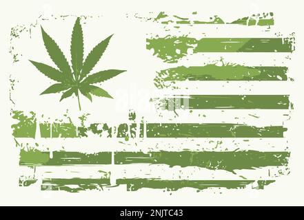 Marihuana-Amerikanische Flagge Mit Grunge-Effekt. Illustration Der Amerikanischen Flagge Von Cannabis Leaf. Stock Vektor