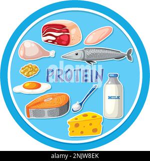 Variety of protein foods illustration Stock Vektor