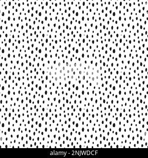 Nahtlos gesprenkeltes Muster mit von der Hand gezeichneten schwarzen Punkten auf weißem Hintergrund. Polka Dot, schwarz auf weiß. Vektordarstellung. Stock Vektor