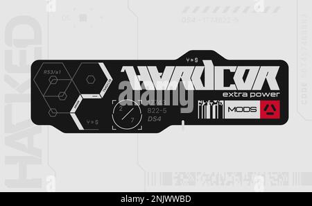 Cyberpunk-Aufkleber. Vektoraufkleber, Etikett im futuristischen Stil. Zeichen, Aufschriften und Symbole des GGB. Stock Vektor