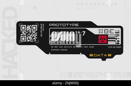 Cyberpunk-Aufkleber. Vektoraufkleber, Etikett im futuristischen Stil. Zeichen, Aufschriften und Symbole des GGB. Stock Vektor