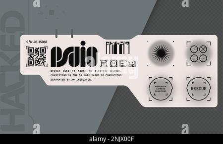 Cyberpunk-Aufkleber. Vektoraufkleber, Etikett im futuristischen Stil. Zeichen, Aufschriften und Symbole des GGB. Stock Vektor