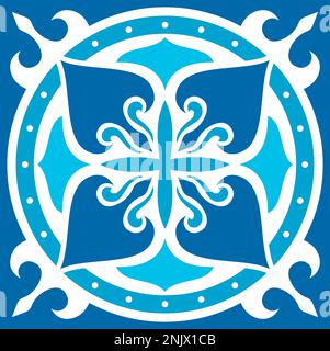 Majolica-Verzierung, geometrisches Vektormuster aus Lissabon-Fliesen, marokkanische oder spanische Retro-Mosaik-Struktur, nahtloses marineblaues Blumendesign Stock Vektor