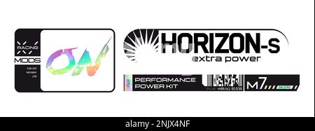 Cyberpunk-Aufkleber. Vektoraufkleber, Etikett im futuristischen Stil. Zeichen, Aufschriften und Symbole des GGB. Stock Vektor