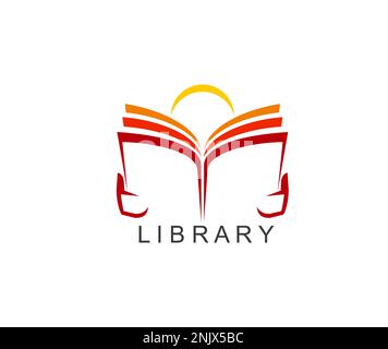 Symbol für die Buchbibliothek. Bildvektorsymbol für Bibliotheksbücher im Lesen, Studium oder Schulunterricht. Abstraktes Emblem oder Schild mit Lesesymbol einer Person Stock Vektor