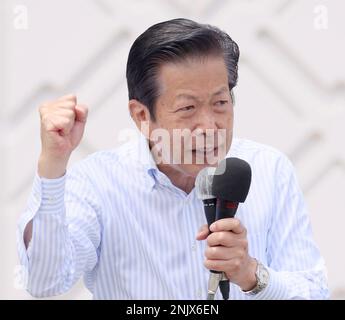 Komeito Chief Representative Natsuo Yamaguchi delivers a speech in