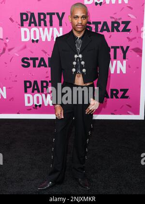 Westwood, Usa. 22. Februar 2023. WESTWOOD, LOS ANGELES, KALIFORNIEN, USA - FEBRUAR 22: Der amerikanische Schauspieler Tyrel Jackson Williams trifft am 22. Februar 2023 auf der Premiere von STARZs „Party Down“ Season 3 in Los Angeles im Regency Bruin Theatre in Westwood, Los Angeles, Kalifornien, USA ein. (Foto: Xavier Collin/Image Press Agency) Kredit: Image Press Agency/Alamy Live News Stockfoto