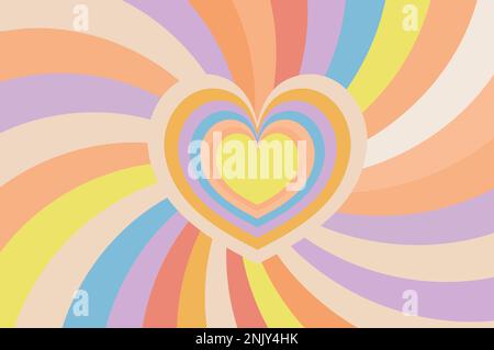 Groovige Retro-Swirl-Sonnenstrahlen mit Strahlen oder Streifen im mittleren Retro 60s 70s. Sommersonne und Karneval Hintergrund. Pastellfarbe. Stock Vektor