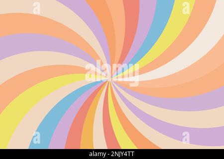 Groovige Retro-Swirl-Sonnenstrahlen mit Strahlen oder Streifen im mittleren Retro 60s 70s. Sommersonne und Karneval Hintergrund. Pastellfarbe. Stock Vektor
