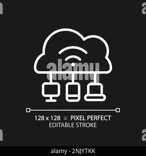 Cloud-basiertes IoT Pixel Perfect White Linear Symbol für dunkles Thema Stock Vektor