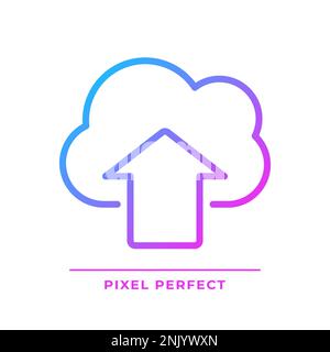 Hochladen von Dateien auf Cloud-basierten Speicher Pixel Perfect Gradient Linearvektorsymbol Stock Vektor