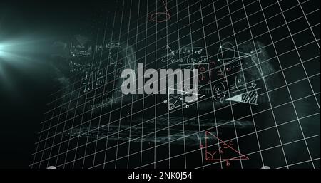 Bild der Datenverarbeitung und mathematischen Gleichungen über Bildschirme Stockfoto