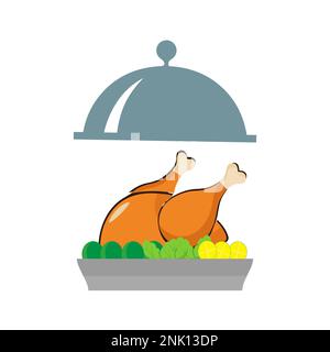 Gebratene Hühnerschenkel-Cartoon-Figur. Gebratenes Hähnchenschenkel-Maskottchen. Vektordarstellung einer Ikone aus gebratenem Hähnchen. Das ganze Brathähnchen. Geflügelschenkel-Vektorem Stock Vektor