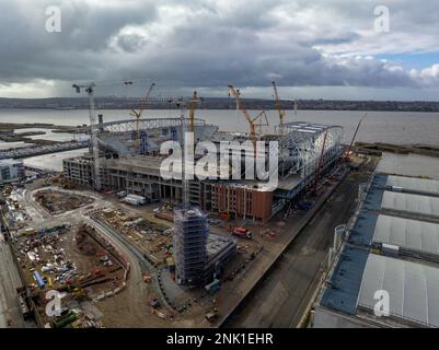 Das New Everton Football Club Stadium während der Konstruktion aus der Luft Stockfoto