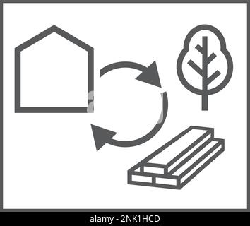 Piktogramm für Bauarbeiten mit Holz, Holzkonstruktion CO2-Bindung Stock Vektor