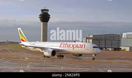 Flug Ethiopian Airlines, Manchester nach Addis Ababa Bole ADD/HAAB Stockfoto