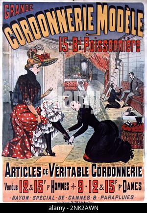 Viktorianisches Poster zur Illustration von Werbeanzeigen für Herren- und Damenbekleidung, ca. 1899 Stockfoto