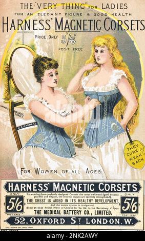 Viktorianisches Poster zur Illustration von Werbeanzeigen für Herren- und Damenbekleidung, ca. 1899 Stockfoto