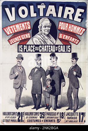 Viktorianisches Poster zur Illustration von Werbeanzeigen für Herren- und Damenbekleidung, ca. 1899 Stockfoto
