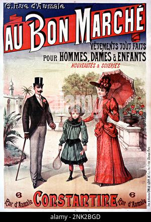 Viktorianisches Poster zur Illustration von Werbeanzeigen für Herren- und Damenbekleidung, ca. 1899 Stockfoto