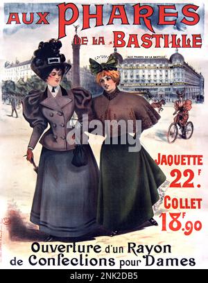 Viktorianisches Poster zur Illustration von Werbeanzeigen für Herren- und Damenbekleidung, ca. 1899 Stockfoto