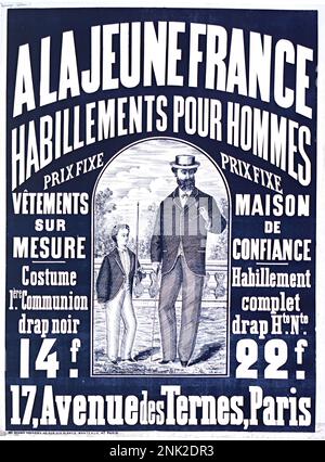 Viktorianisches Poster zur Illustration von Werbeanzeigen für Herren- und Damenbekleidung, ca. 1899 Stockfoto