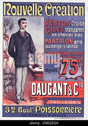 Viktorianisches Poster zur Illustration von Werbeanzeigen für Herren- und Damenbekleidung, ca. 1899 Stockfoto