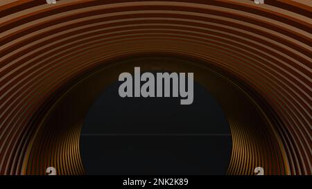 Gold und schwarzer Metall-Ring-Tunnel Abstraktes, dramatisches, modernes und hochwertiges Material für Grafikelemente hochwertige 3D-Darstellung. Stockfoto