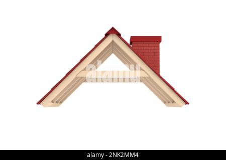 Rotes Fliesendach auf weißem Hintergrund. 3D Rendering Stockfoto