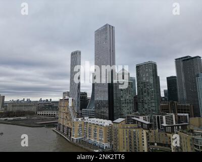 Riverside Apartments Canary Wharf London UK Drohne aus der Vogelperspektive Stockfoto