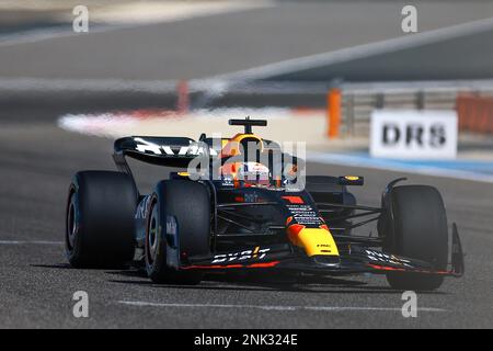 Manama, Bahrain. 23. Februar 2023. Red Bull's Dutch Driver Max Verstappen nimmt am 23. Februar 2023 an den Formel-1-Vorsaison-Tests auf der Bahrain International Circuit in Sakhir, Bahrain, Teil. Kredit: Qian Jun/Xinhua/Alamy Live News Stockfoto