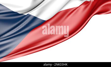 Flagge der Tschechischen Republik isoliert auf weißem Hintergrund, abbildung 3D Stockfoto